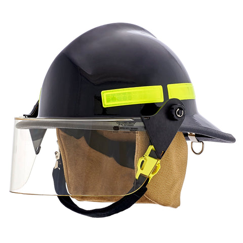 Cairns 660C Metro, Black, 4“ Tuffshield, Deluxe Leather w/ Crown Pad, PBI/Kevlar Earlap, Nomex Chinstrap w/ Quick Release & Postman Slide, Lime/Yellow Reflexite, Bar